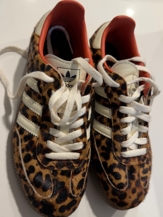 adidas Shoes - adidas Leopard Ponyhair Sneakers with White Stripes and Coral Lining